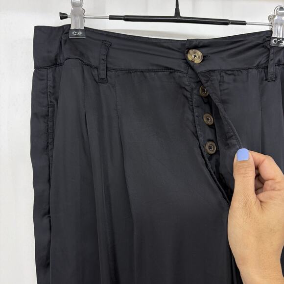 The GREAT. Size 28 Trouser Pants Black High Rise Womens Silky Pleated Pockets - Picture 3 of 8